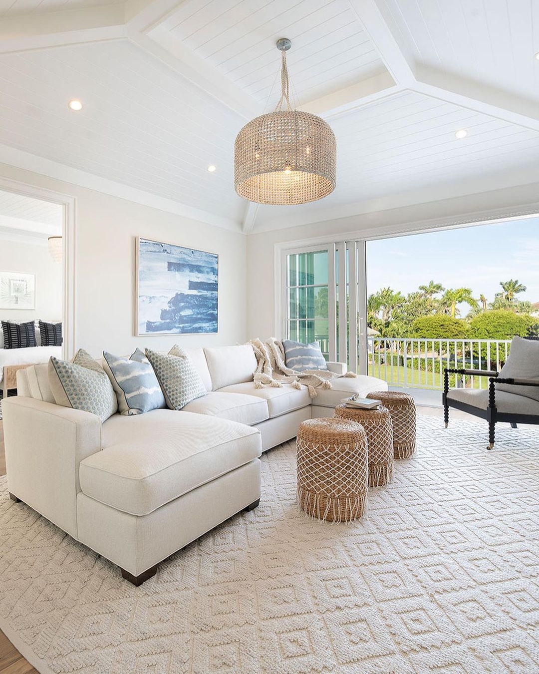 Sectional Sofa Beaded Pendant Light Modern Beach House Sectional