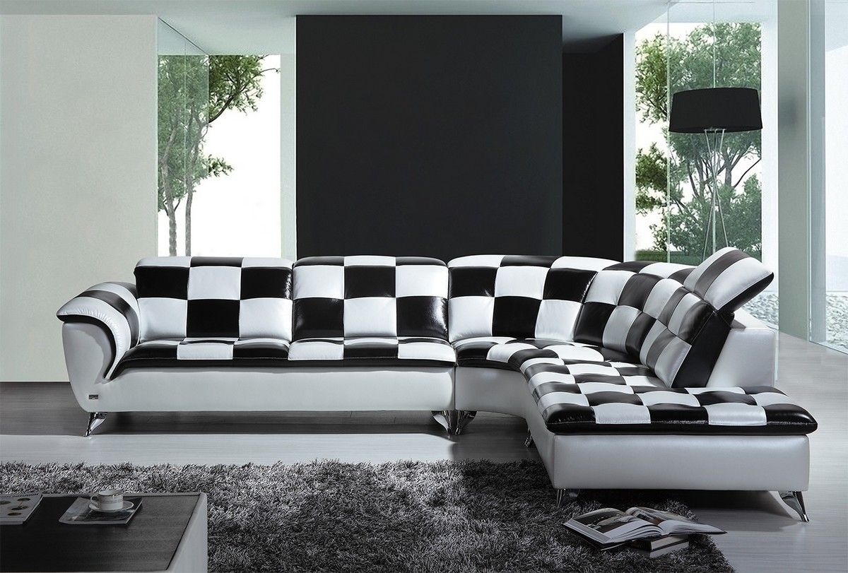 Sectional Sofa Checkered Pattern Leatherette Seating