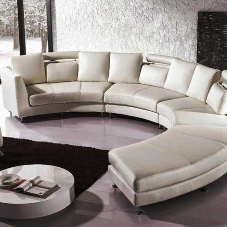 Sectional Sofa Cream Leather-Like Curved Lounge Design
