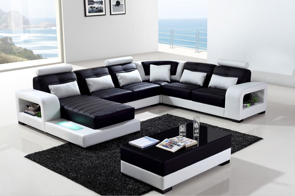 Sectional Sofa Integrated Shelving U-Shaped Eco-Leather