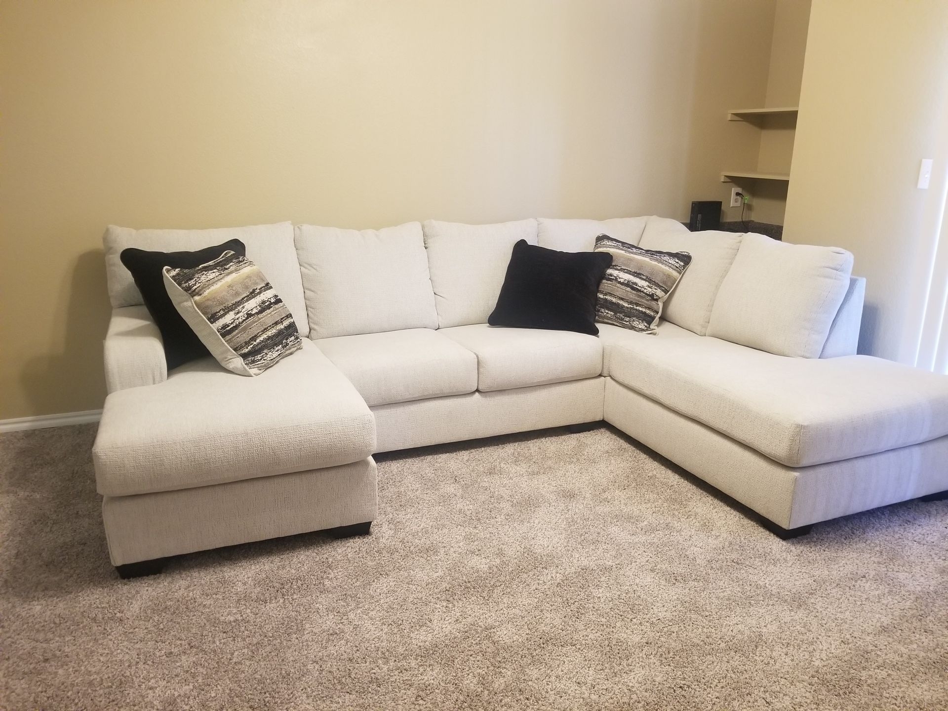 Sectional Sofa Ivory White U-Shaped Design Double Chaise