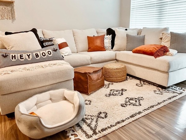 Sectional Sofa Oatmeal Beige Textured Oversized Chaise Lounge