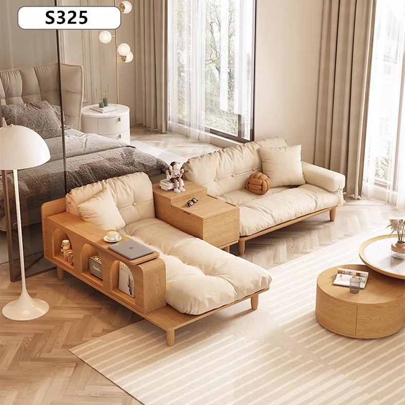 Sectional Sofa: Rotating Armrest Tray Wood Lounge Storage