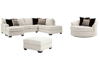 Sectional Sofa Set Off-White with Oversized Swivel Chair
