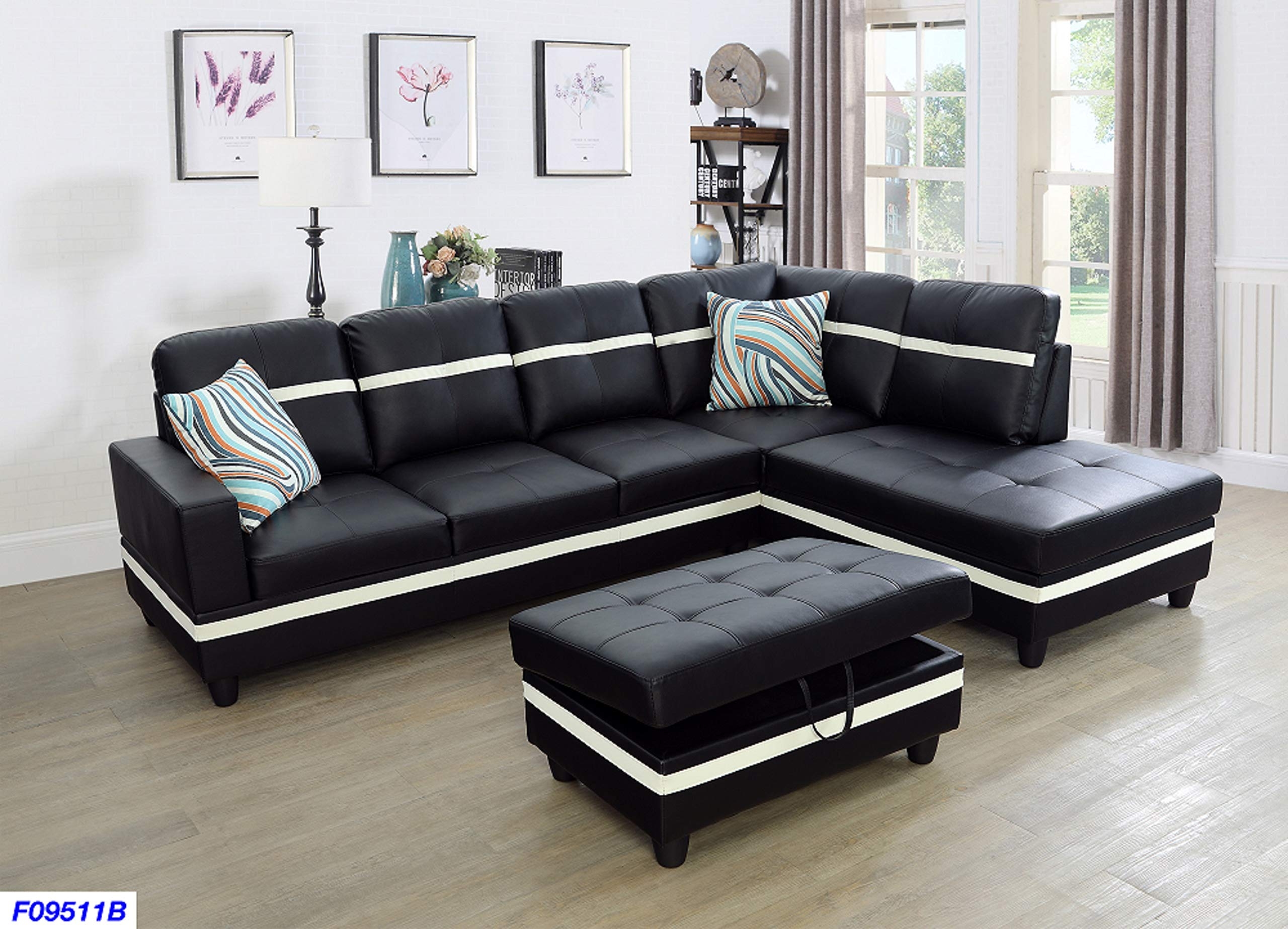 Sectional Sofa Set Storage Ottoman Horizontal Stripes