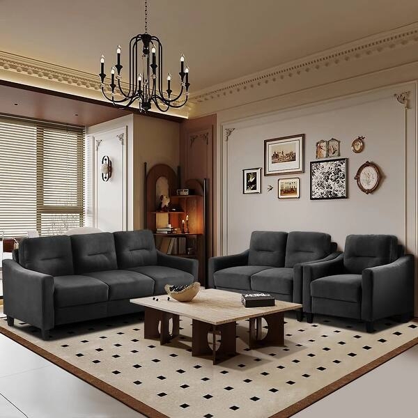 Sectional Sofa Set with Tufted Backrest and Sturdy Oak Frame