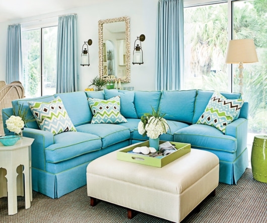 Sectional Sofa Sky Blue Upholstery Lime Green Piping