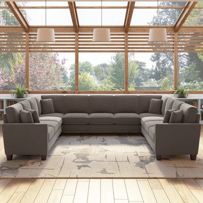 Sectional Sofa Taupe U-Shaped Layout Track Arm Seating