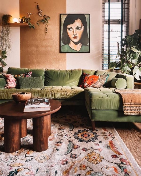 Sectional Sofa Thick Cylindrical Legs Tufted Bohemian
