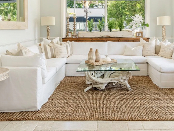 Sectional Sofa White Slipcovers Driftwood Glass Table