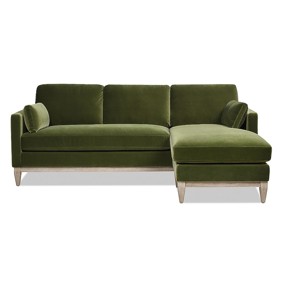 Sectional Sofa Whitewashed Wood Base Olive Green