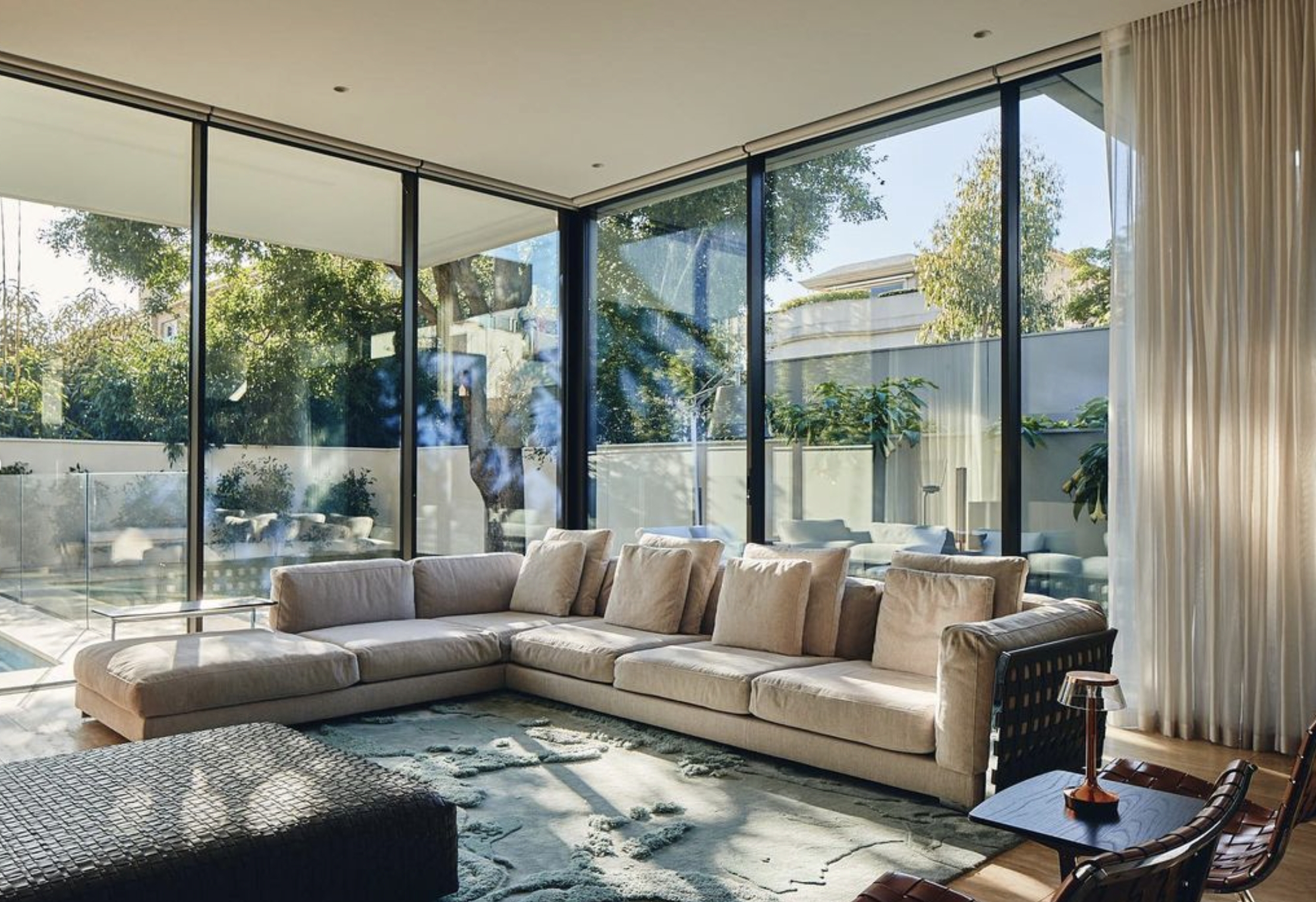 Sectional Sofa with Carved Texture Rug and Grey Sofa Green Rug