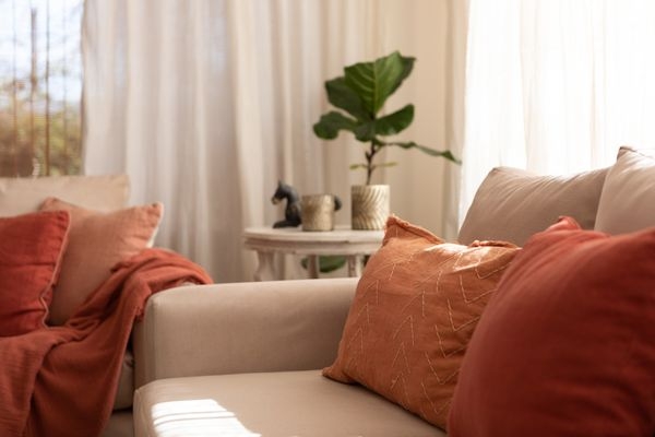 Sectional Sofa with Chevron Embroidery and Rust Accents