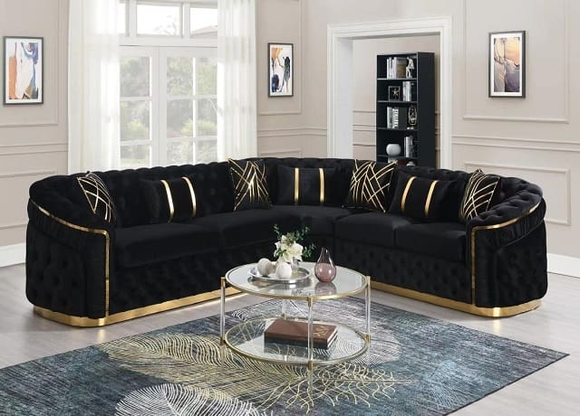 Sectional Sofa with Curved Silhouette and Art Deco Glam