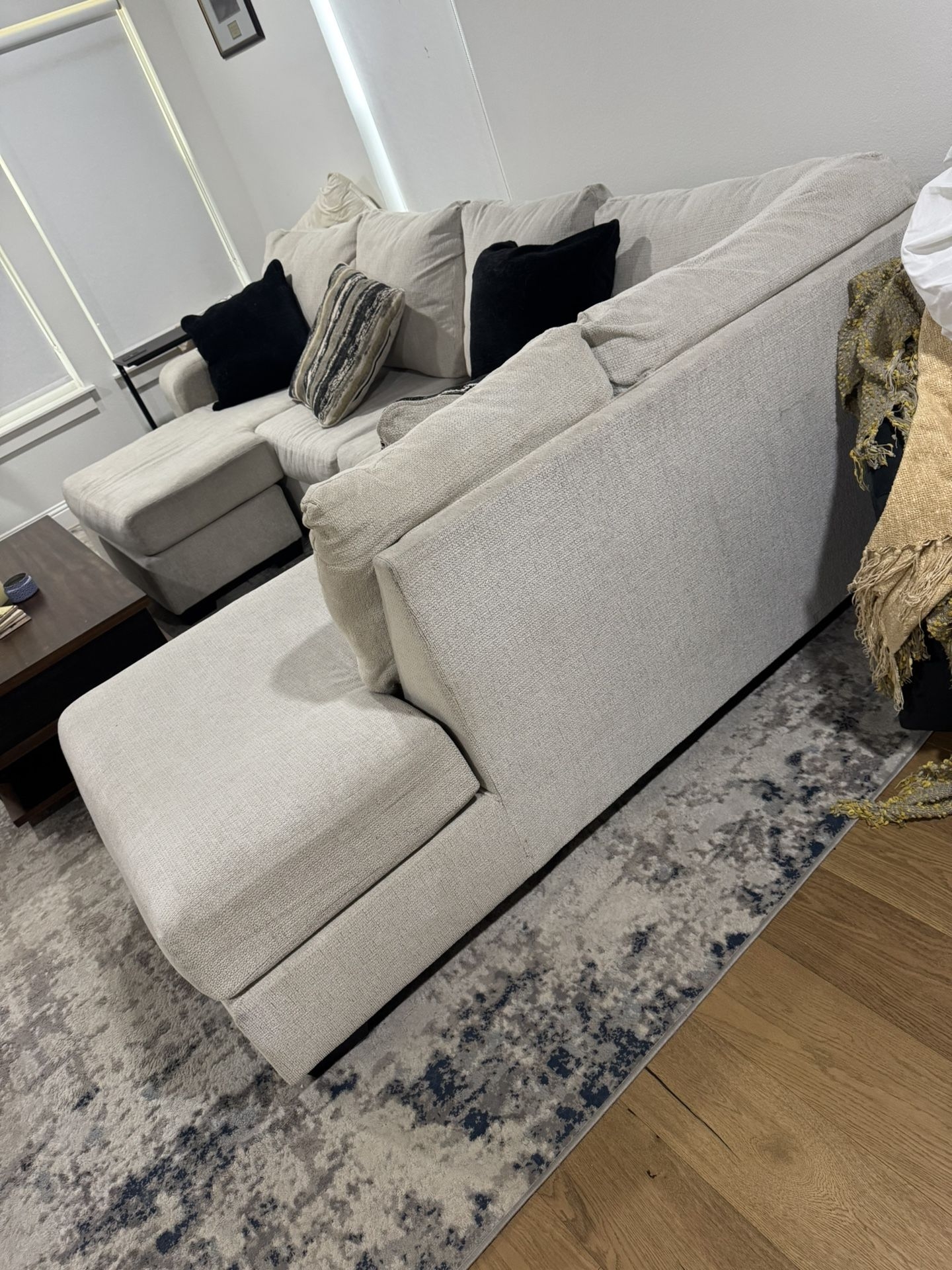 Sectional Sofa with Detached Ottoman and Oatmeal Beige Fabric