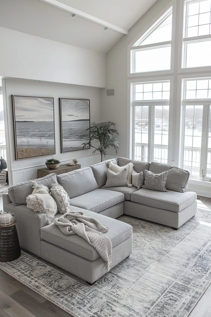 Sectional Sofa with Diptych Art and Vaulted Ceiling Lounge