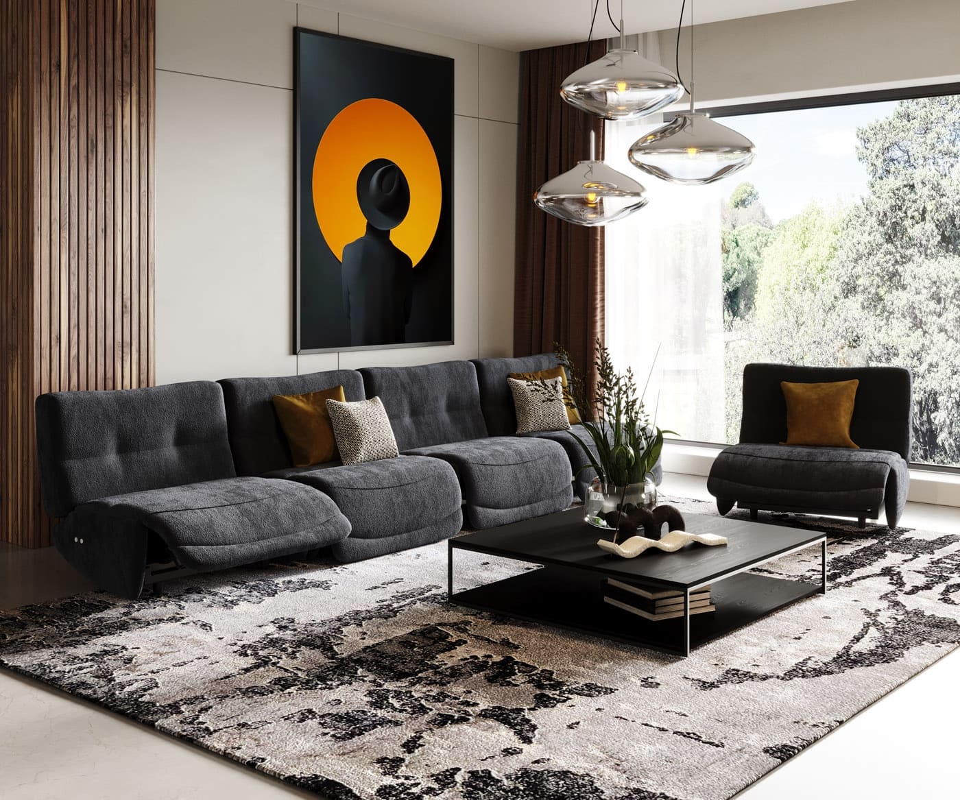 Sectional Sofa with Electric Recliners and Mustard Yellow Accents