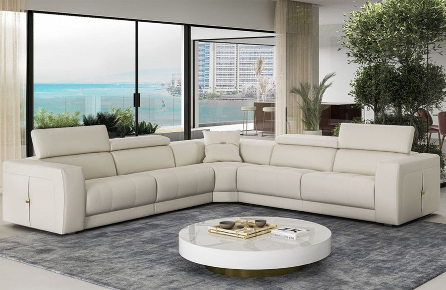 Sectional Sofa with Metal Buckle Detail and Adjustable Headrests