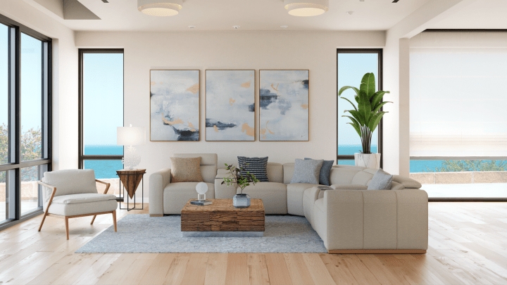 Sectional Sofa with Modular Seating and Wood Accents