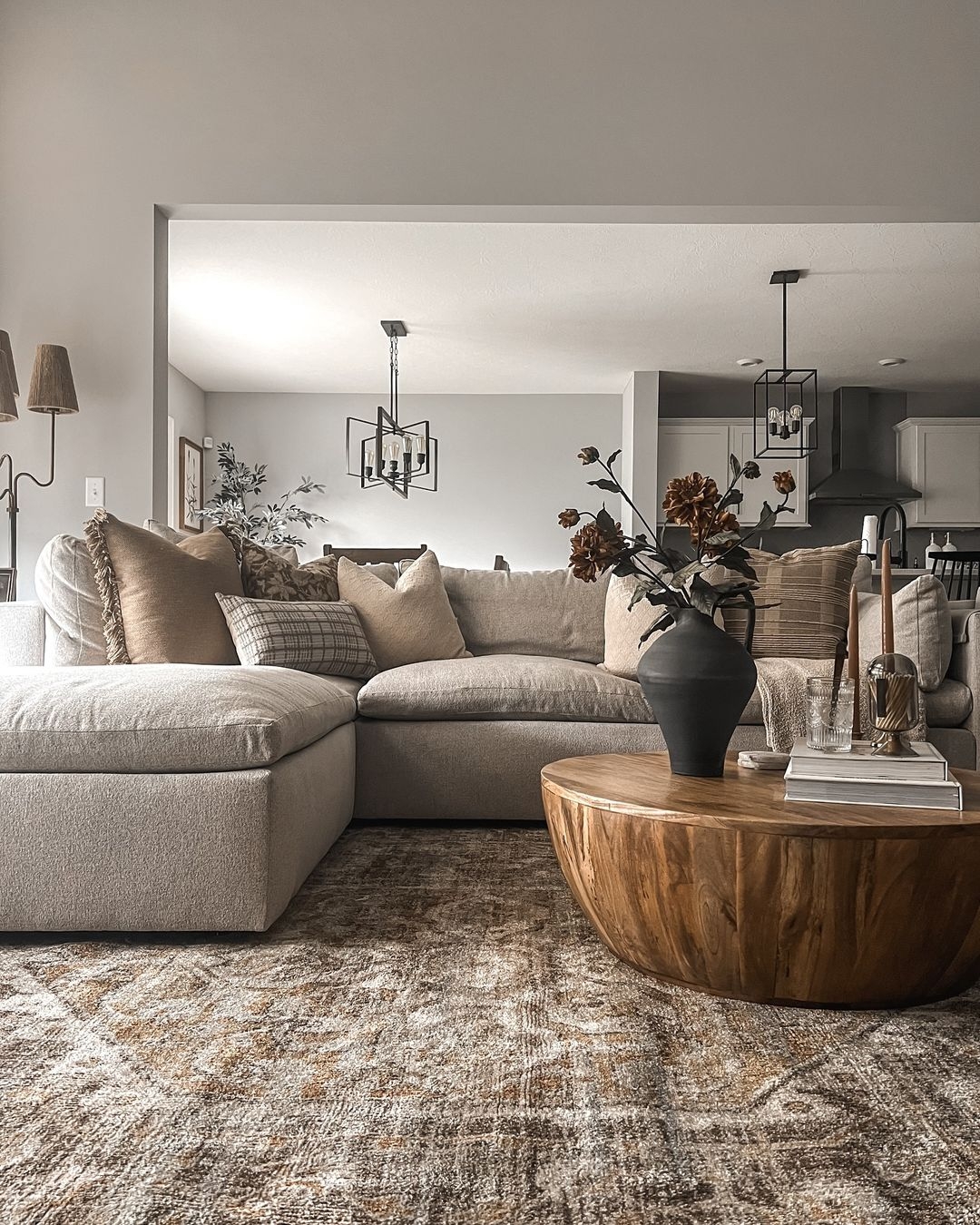 Sectional Sofa with Round Wood Table for Organic Modern Decor