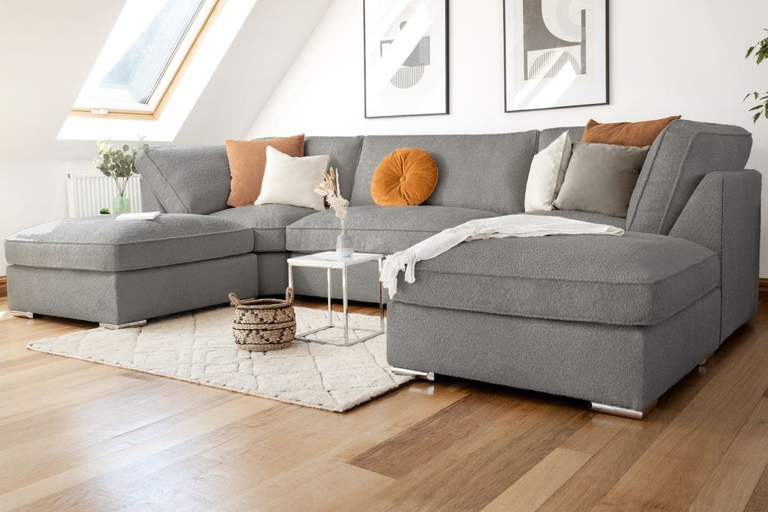 Sectional Sofa with Slate Grey Boucle and Double Chaise Layout