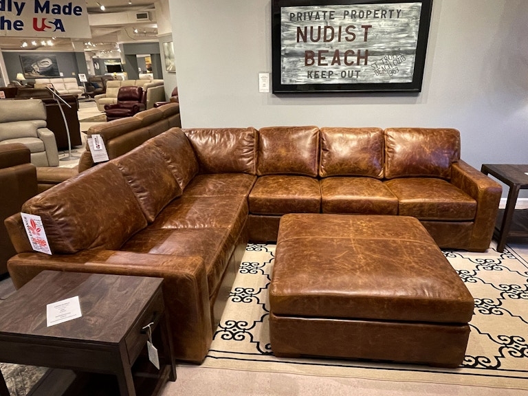 Sectional Sofa with Track Arm and Cognac Leather Sectional