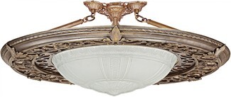Semi Flush Chandelier Ornate Scrollwork Antique Bronze Frosted Dome