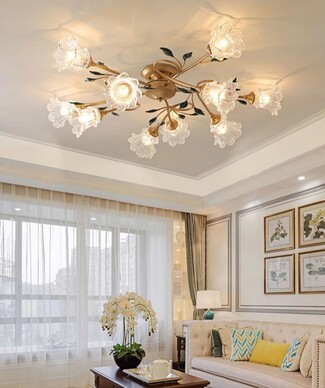 Semi Flush Mount Branch Chandelier with Floral Glass Shades