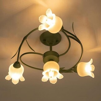 Semi Flush Mount Lily Glass Winding Stem Botanical Motif
