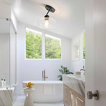 Semi Flush Mount: modern black lighting with seeded glass
