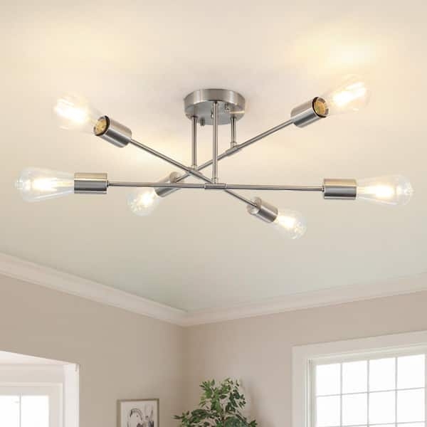 Semi Flush Mount Sputnik Light in Brushed Nickel Finish