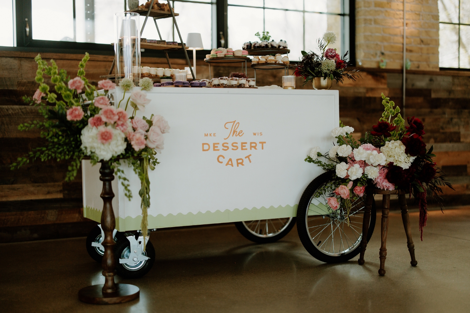 Serving Cart with Copper Gold Typography for Wedding Station