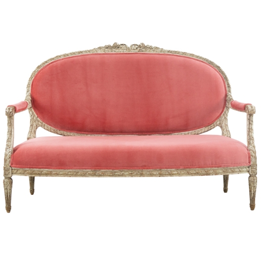Settee with Oval Medallion Back and Weathered White Frame