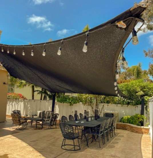 Shade Sail Black Mesh String Light Border Patio