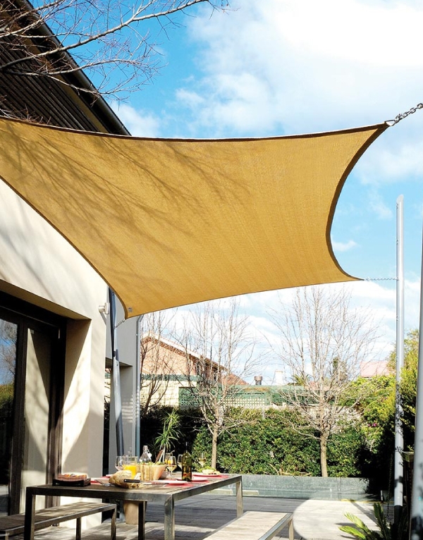 Shade Sail Mustard Yellow Tensioned Curved Edges