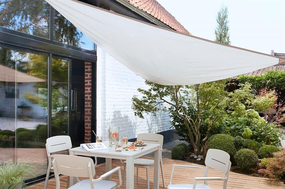 Shade Sail White Fabric Minimalist Terrace Design