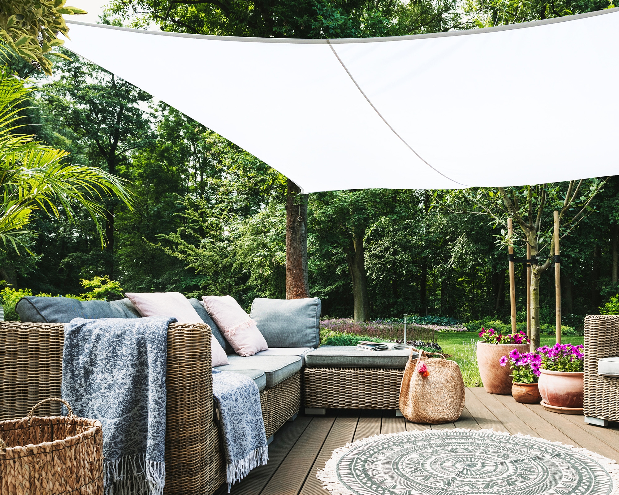 Shade Sail White Suspended Canopy Boho Patio Decor