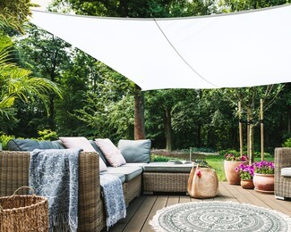 Shade Sail White Suspended Canopy Boho Patio Decor