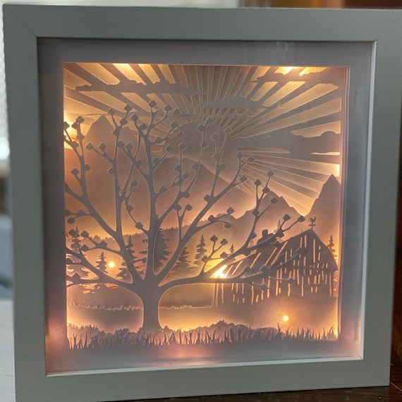 Shadow Box featuring Amber Backlighting and 3D Paper Light Box