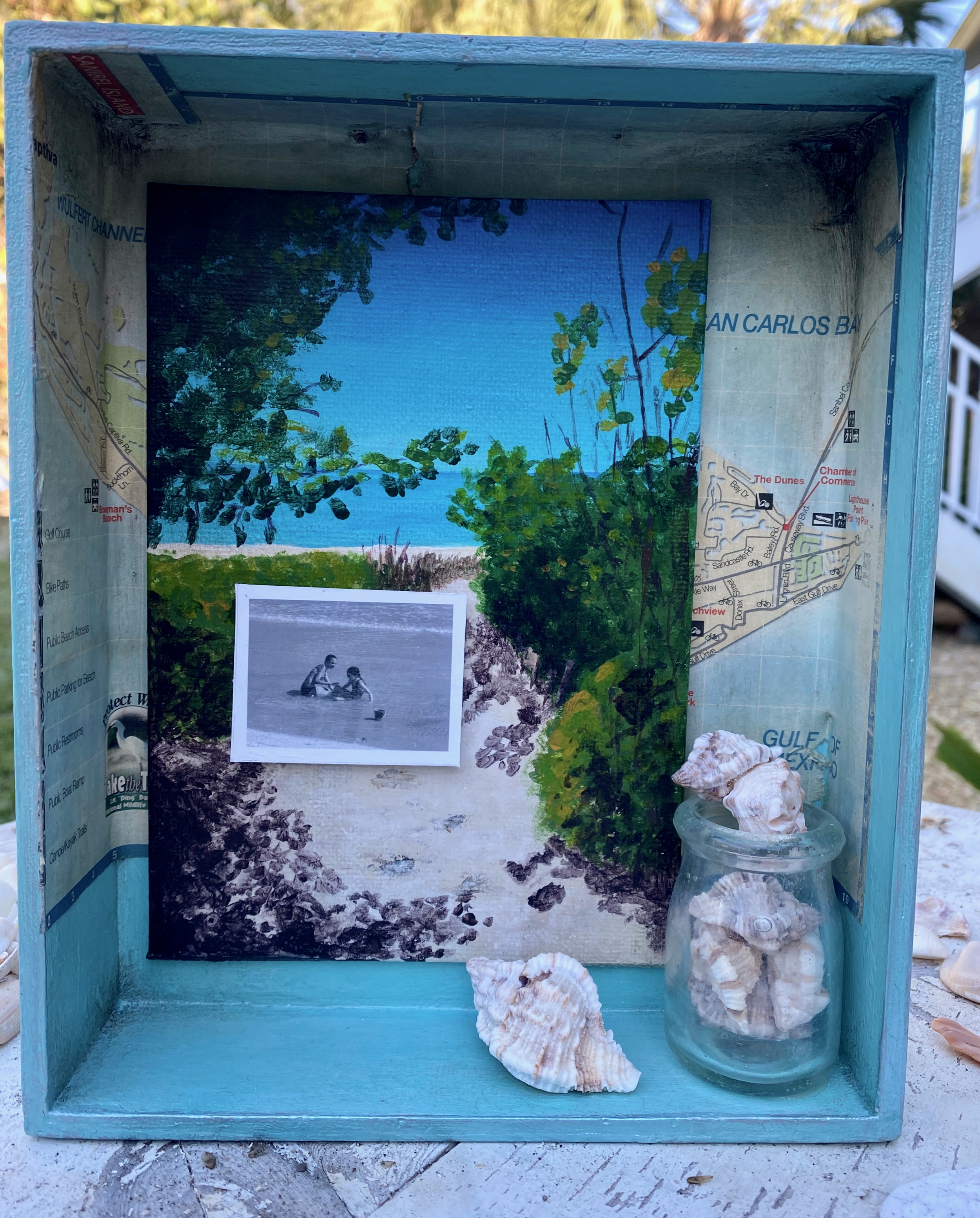 Shadow Box with Beach Access Painting Coastal Shadow Box Art