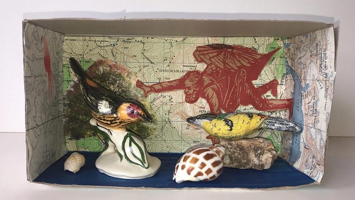 Shadow Box with Topographic Map Background Mixed Media Story Box