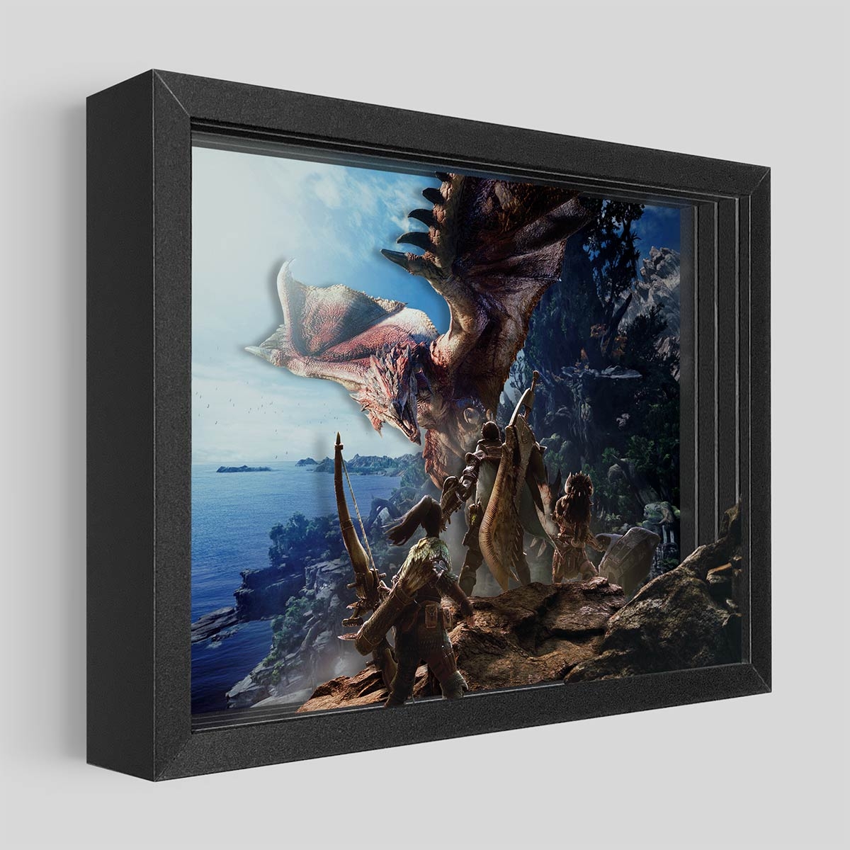 Shadowbox Art in Matte Black Frame for Collectible 3D Art