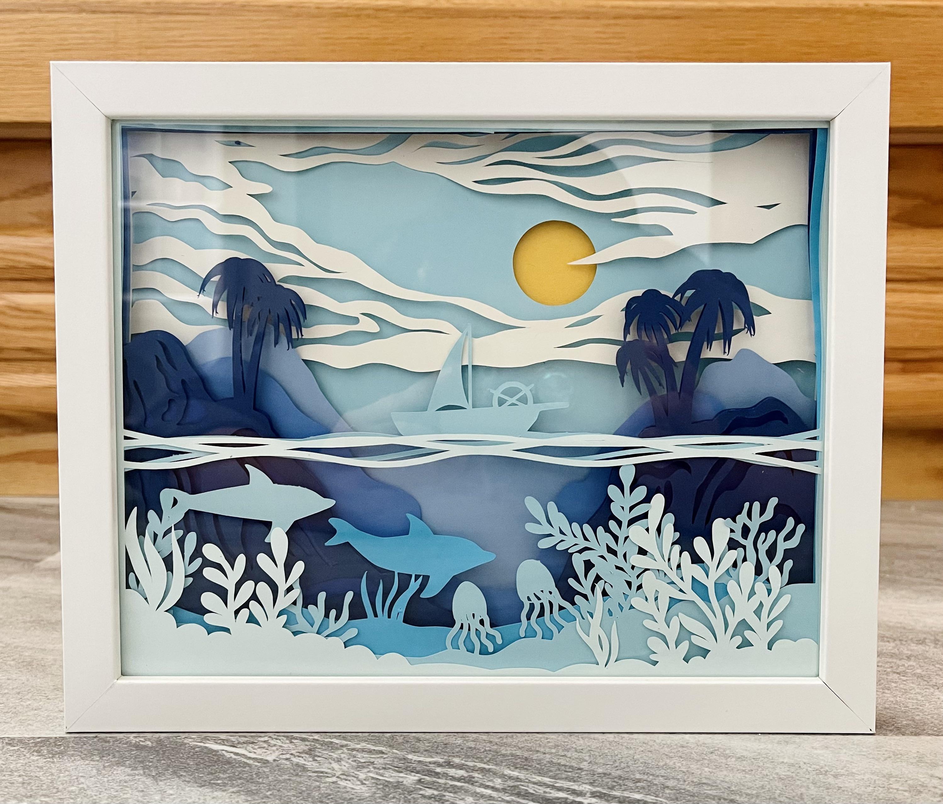 Shadowbox Wall Art in White Frame for Tropical Seascape