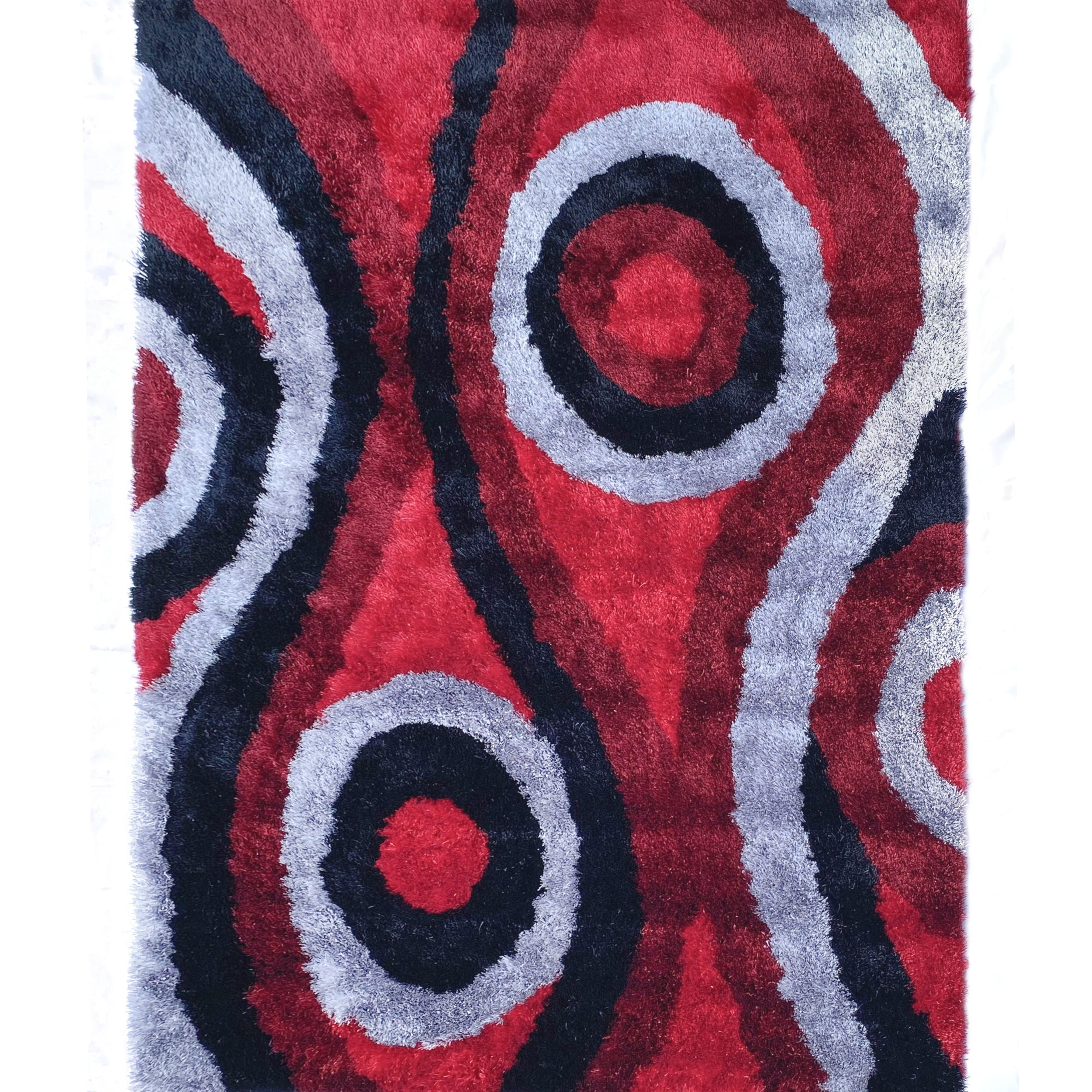 Shag Area Rug - Concentric Circles Plush Texture Accent Rug
