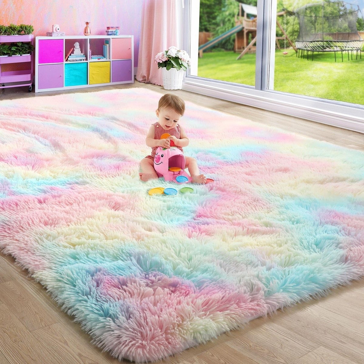 Shag Rug Pastel Gradient Soft Tie-Dye Rug For Girls Bedroom