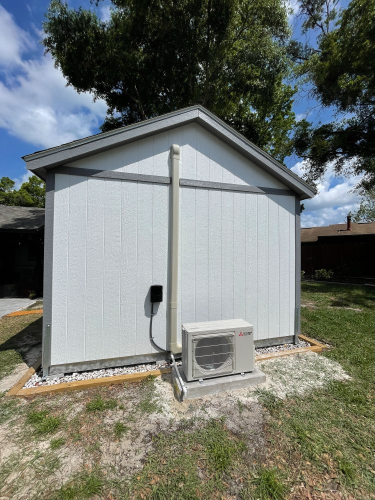 She Shed Office: Mini Split AC White Backyard Office Design