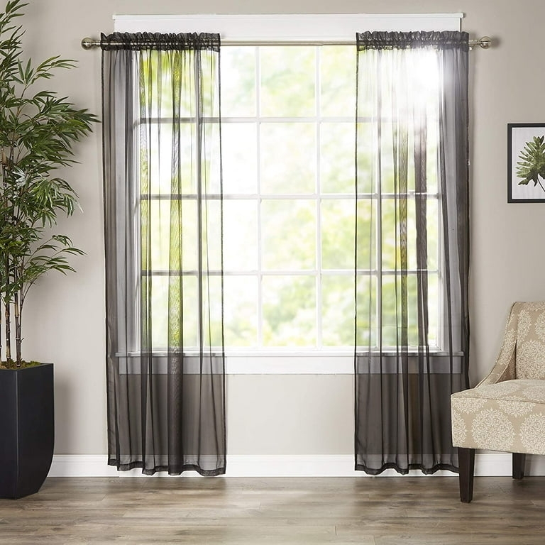 Sheer Curtain: Charcoal Grey Rod Pocket Light Filtering
