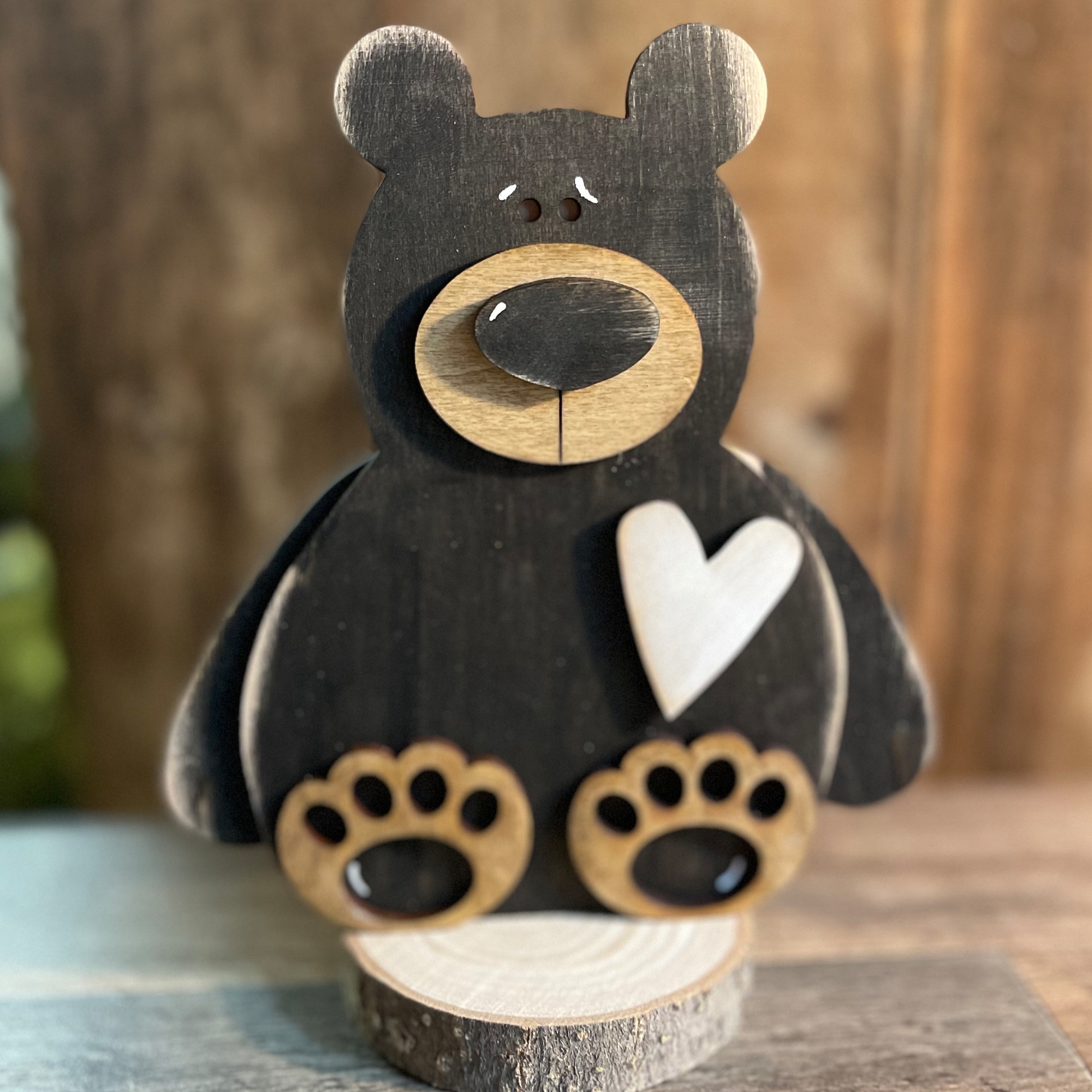 Shelf Sitter Wood Slice Base Heart Accent Rustic Bear Nursery Decor
