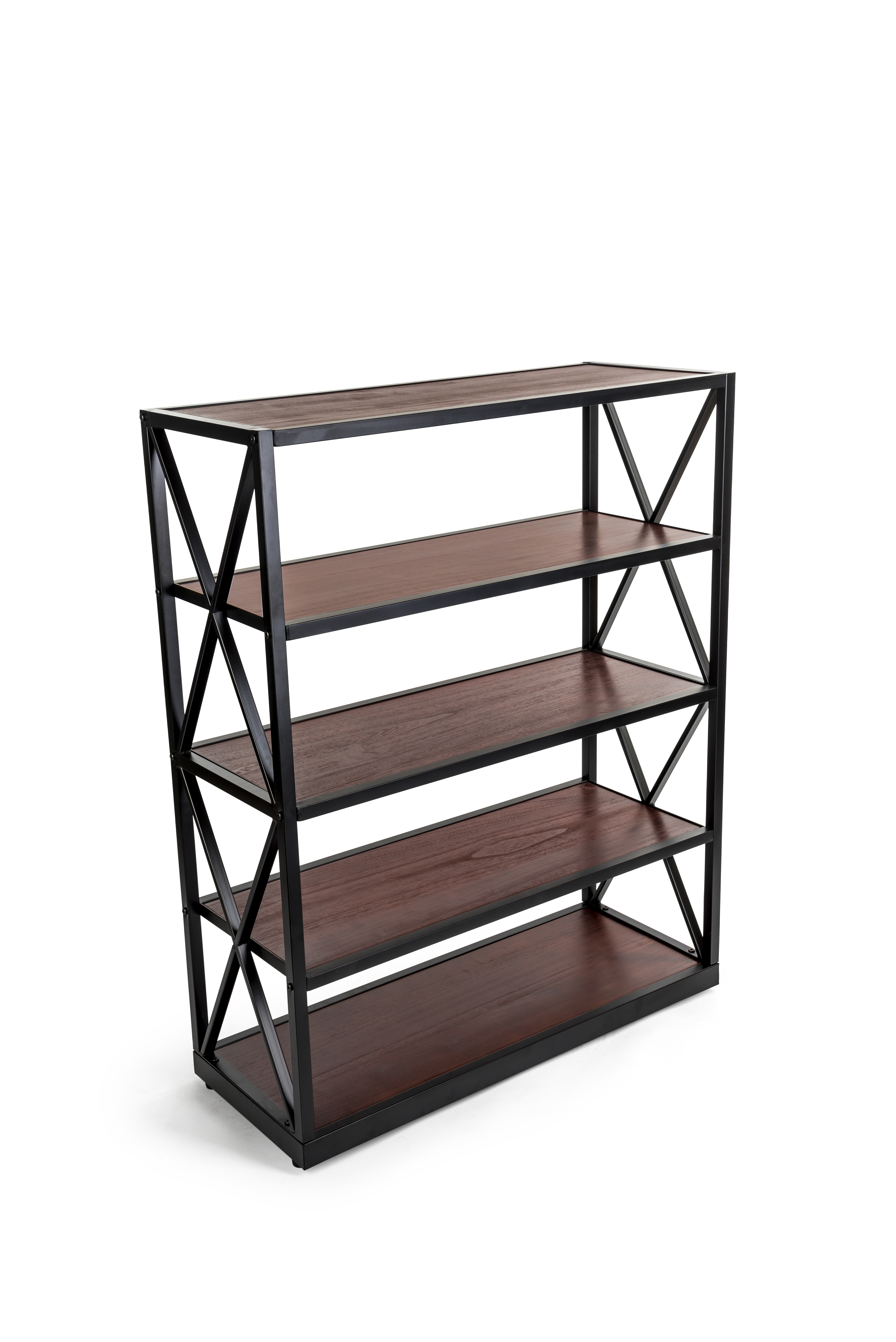 Shelving Unit Modern Minimalist Five Tier X-Brace Sides