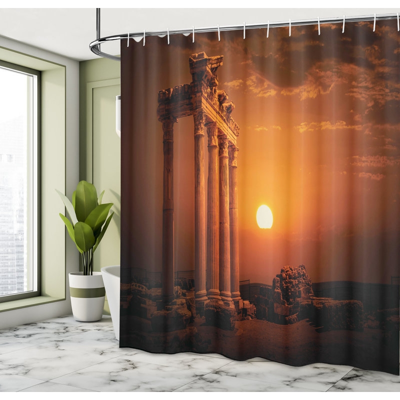 Shower Curtain: Ancient Monument Sunset Graphic Architecture